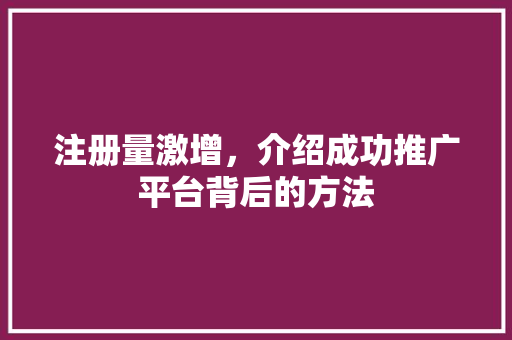 注册量激增，介绍成功推广平台背后的方法