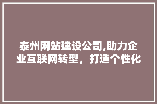 泰州网站建设公司,助力企业互联网转型，打造个性化网络名片