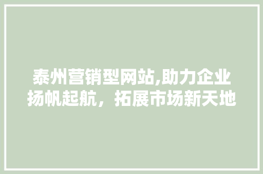 泰州营销型网站,助力企业扬帆起航，拓展市场新天地