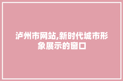 泸州市网站,新时代城市形象展示的窗口