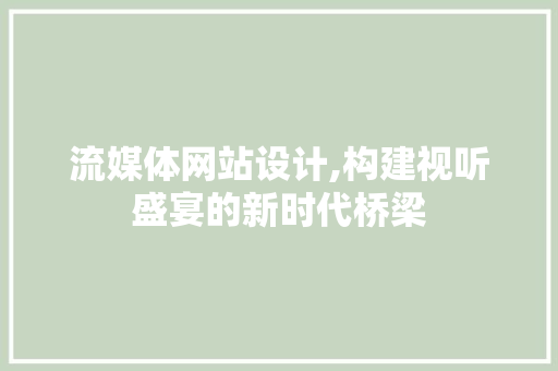 流媒体网站设计,构建视听盛宴的新时代桥梁