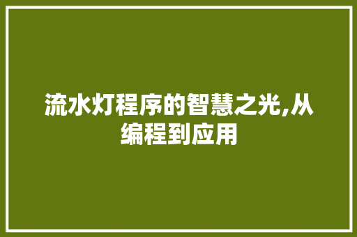 流水灯程序的智慧之光,从编程到应用
