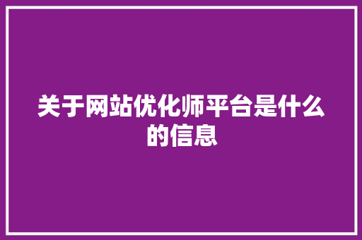 关于网站优化师平台是什么的信息 关于网站优化师平台是什么的信息 必应SEO