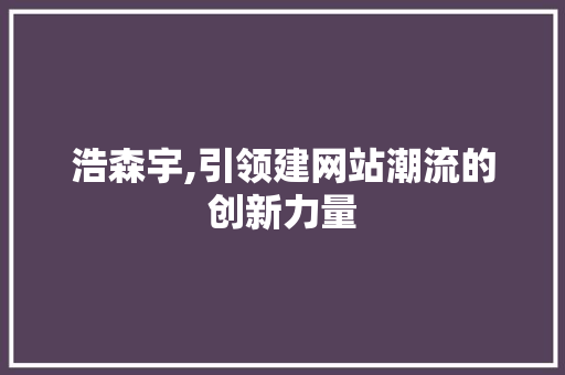 浩森宇,引领建网站潮流的创新力量