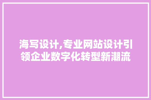 海写设计,专业网站设计引领企业数字化转型新潮流