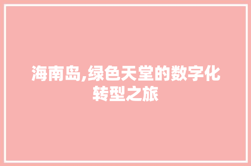 海南岛,绿色天堂的数字化转型之旅