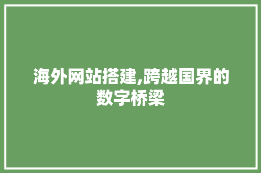 海外网站搭建,跨越国界的数字桥梁 海外网站搭建,跨越国界的数字桥梁 百度SEO