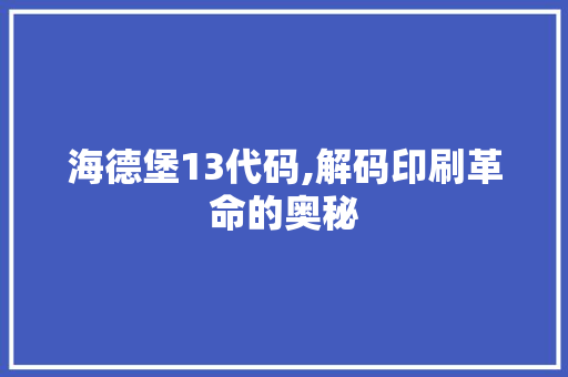 海德堡13代码,解码印刷革命的奥秘