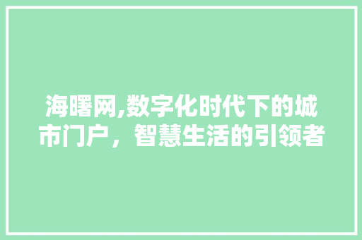 海曙网,数字化时代下的城市门户，智慧生活的引领者