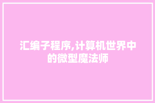 汇编子程序,计算机世界中的微型魔法师 汇编子程序,计算机世界中的微型魔法师 百度SEO