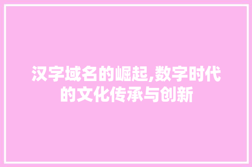 汉字域名的崛起,数字时代的文化传承与创新 汉字域名的崛起,数字时代的文化传承与创新 搜狗SEO