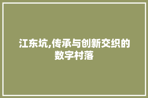 江东坑,传承与创新交织的数字村落 江东坑,传承与创新交织的数字村落 SEO关键词