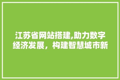 江苏省网站搭建,助力数字经济发展，构建智慧城市新格局 江苏省网站搭建,助力数字经济发展，构建智慧城市新格局 必应SEO