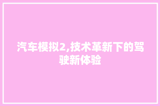 汽车模拟2,技术革新下的驾驶新体验 汽车模拟2,技术革新下的驾驶新体验 必应SEO