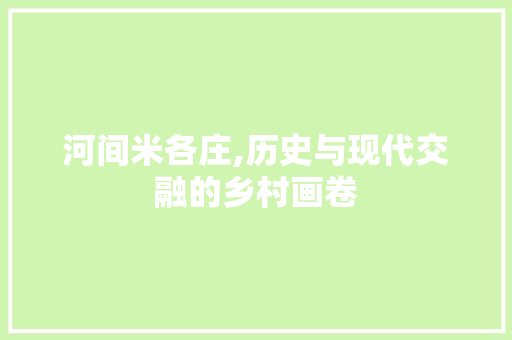 河间米各庄,历史与现代交融的乡村画卷 河间米各庄,历史与现代交融的乡村画卷 网站建设公司