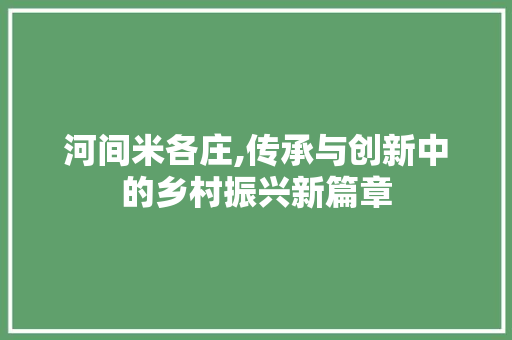 河间米各庄,传承与创新中的乡村振兴新篇章 河间米各庄,传承与创新中的乡村振兴新篇章 百度SEO