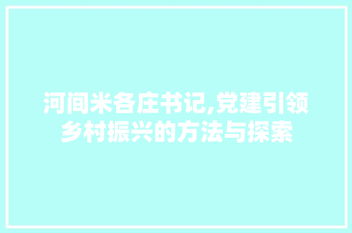 河间米各庄书记,党建引领乡村振兴的方法与探索 河间米各庄书记,党建引领乡村振兴的方法与探索 搜狗SEO