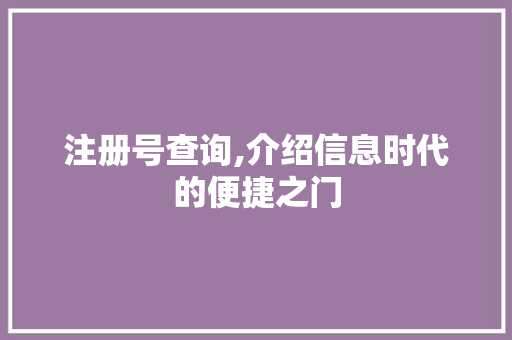 注册号查询,介绍信息时代的便捷之门