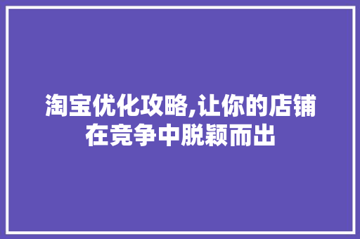 淘宝优化攻略,让你的店铺在竞争中脱颖而出