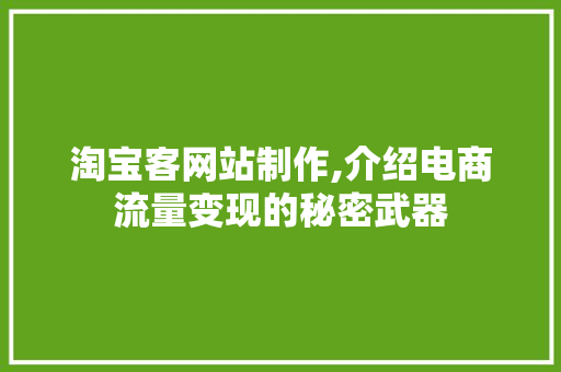 淘宝客网站制作,介绍电商流量变现的秘密武器