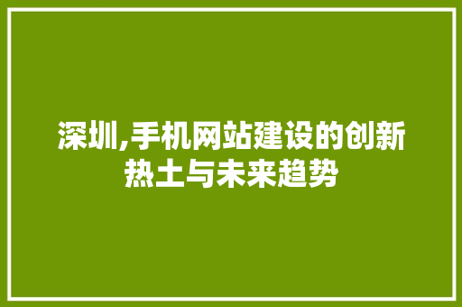 深圳,手机网站建设的创新热土与未来趋势