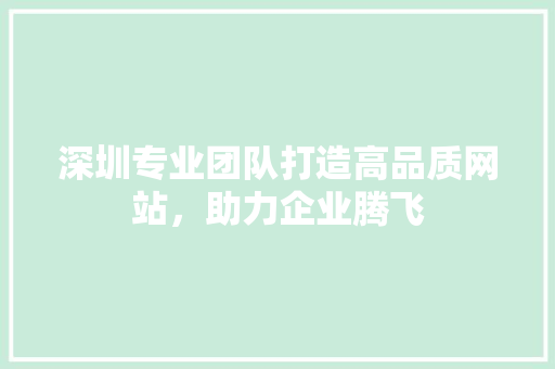 深圳专业团队打造高品质网站，助力企业腾飞