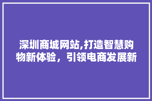 深圳商城网站,打造智慧购物新体验，引领电商发展新潮流