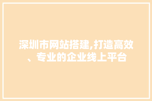 深圳市网站搭建,打造高效、专业的企业线上平台