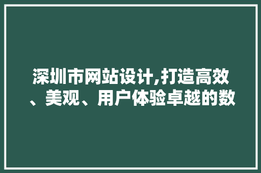 深圳市网站设计,打造高效、美观、用户体验卓越的数字平台