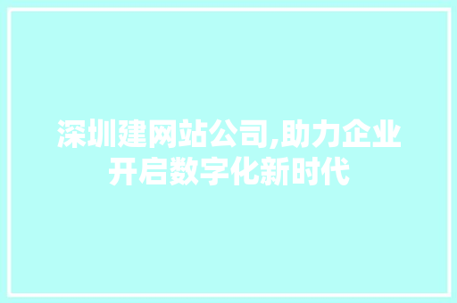 深圳建网站公司,助力企业开启数字化新时代