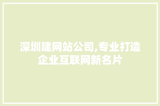 深圳建网站公司,专业打造企业互联网新名片