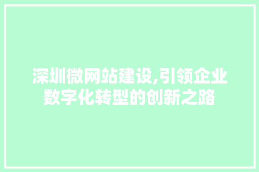 深圳微网站建设,引领企业数字化转型的创新之路