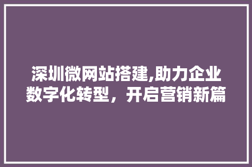 深圳微网站搭建,助力企业数字化转型，开启营销新篇章