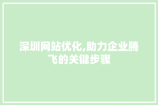 深圳网站优化,助力企业腾飞的关键步骤