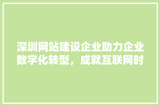 深圳网站建设企业助力企业数字化转型，成就互联网时代新风口