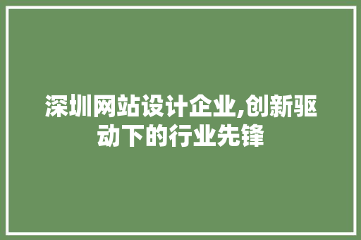 深圳网站设计企业,创新驱动下的行业先锋