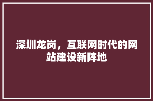 深圳龙岗，互联网时代的网站建设新阵地