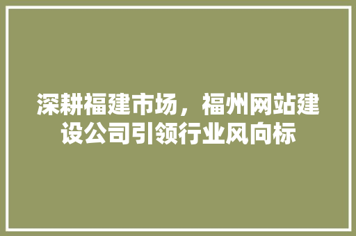 深耕福建市场，福州网站建设公司引领行业风向标