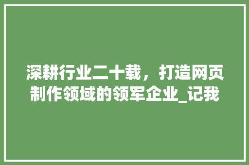 深耕行业二十载，打造网页制作领域的领军企业_记我国知名网页制作公司