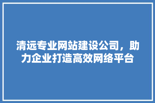 清远专业网站建设公司，助力企业打造高效网络平台