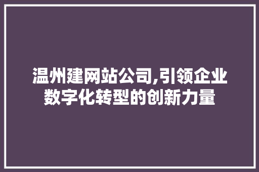 温州建网站公司,引领企业数字化转型的创新力量