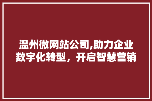 温州微网站公司,助力企业数字化转型，开启智慧营销新篇章