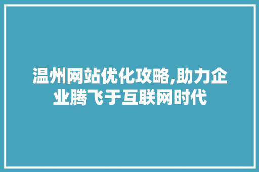温州网站优化攻略,助力企业腾飞于互联网时代