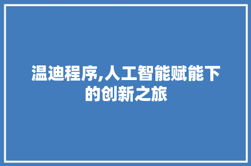 温迪程序,人工智能赋能下的创新之旅