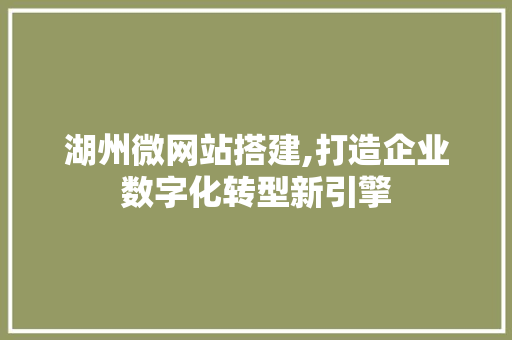 湖州微网站搭建,打造企业数字化转型新引擎