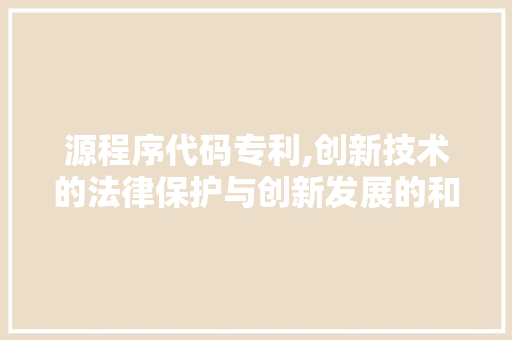 源程序代码专利,创新技术的法律保护与创新发展的和谐共生