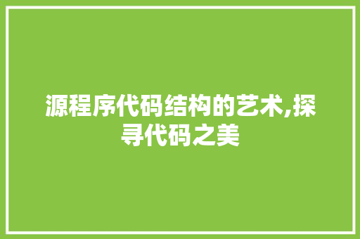 源程序代码结构的艺术,探寻代码之美
