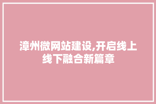 漳州微网站建设,开启线上线下融合新篇章