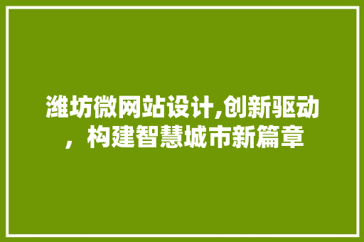 潍坊微网站设计,创新驱动，构建智慧城市新篇章