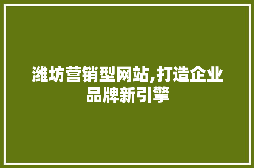 潍坊营销型网站,打造企业品牌新引擎